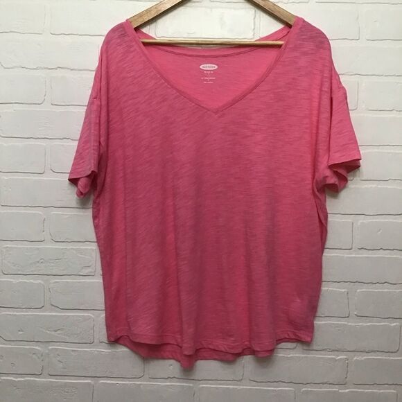 2/40$ OLD Navy 2 pieces t-shirt v-neck bundle Large pink striped white yellow - Picture 5 of 14